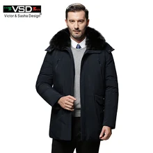 VSD Новинка Зимний Утепленный Пуховик С Натуральный Меховым Воротником Мужская Мода Высококачественные Повседневные Классические Куртки Толстые Парки Шинель Для Русских Деловых Большой Размер Пожилых возростов 5ХЛ 1706