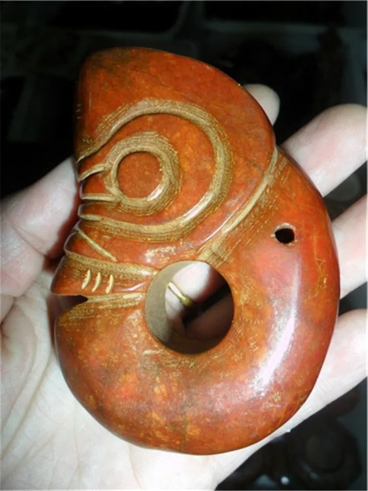 

Antique collection natural jade hongshan cultural double pendant accessories