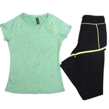 New Yoga Set Sport Suit Women Breathable Quick Dry Sport Set Yoga Short Sleeve Shirt + Long Yoga Pants Ladies Workout Clothes XL