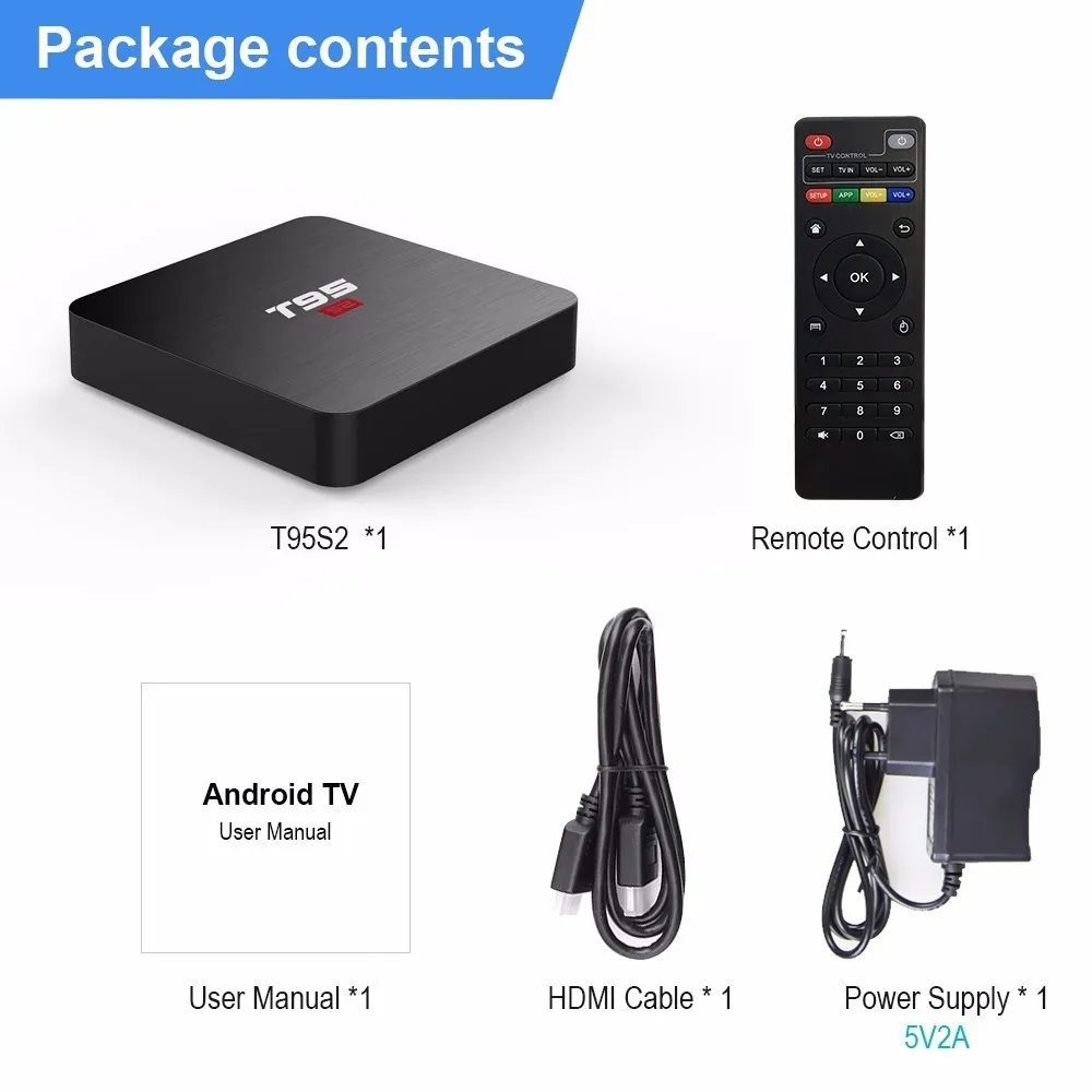 ТВ-бокс Wechip T95 S2 Android 7,1 OS Smart tv BOX 2 Гб 16 Гб четырехъядерный процессор Amlogic S905W 2,4 ГГц WiFi телеприставка 1 ГБ 8 ГБ T95S2 плеер