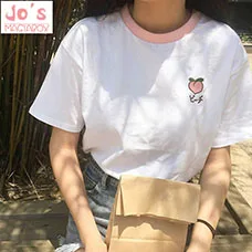 2019-neue-Kawaii-Erdbeere-Stickerei-T-shirt-Bunte-Neck-Nette-T-shirt-Frauen-t-Tops-Koreanische