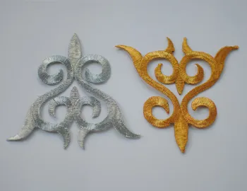 

10cm*9.5cm Gold lace fabric appliqueEmbroidery applique patches Iron on metallic patches DIY Accessories 20pcs/ lot