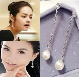 

Korean Version Of The Long Section Of New Fashion Earrings, Rhinestone Earrings Imitation Pearl Tassels Drop Long Earrings