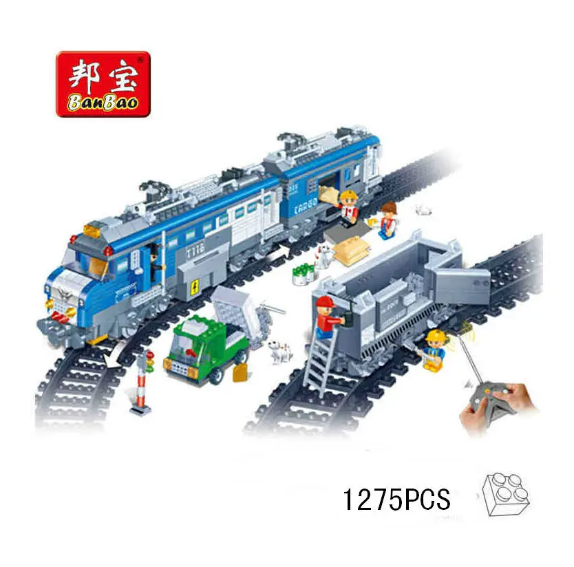 Banbao RC Freight Train 8228 Remote Control Building Block Sets 1275pcs Educational Jigsaw Construction Bricks toys for children