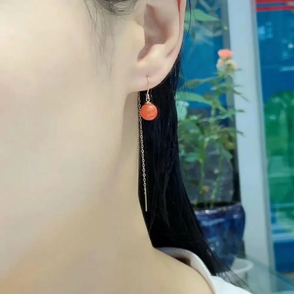 

shilovem 18K yellow Gold real Natural south Red agate stud earrings fine Jewelry wedding new plant Christmas gift myme8-8.599nh
