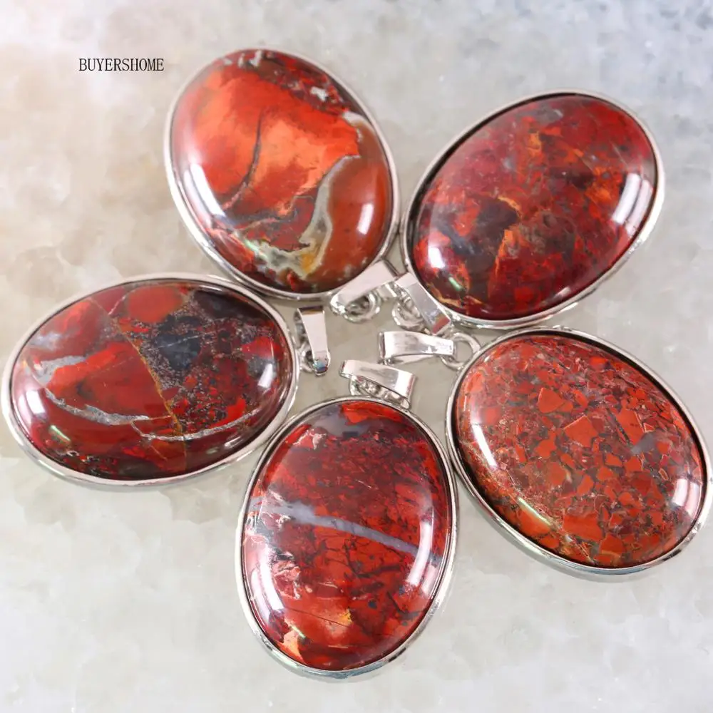 BUYERSHOME Oval 25x35MM Women Jewelry For Necklace Natural Stone Beads Red Breciated Jaspe Pendant 1Pcs K673 | Украшения и