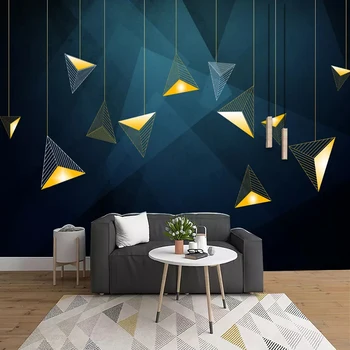 

Modern Simple Mural Wallpaper 3D Abstract Geometric Triangle Golden Line Art Photo Mural Waterproof Canvas Removable 3D Stickers