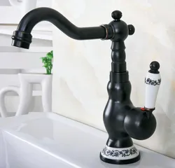 Black Oil Rubbed Bronze Ceramic Base Kitchen Wet Bar Bathroom Vessel Sink Faucet Single Hole Swivel Spout Mixer Tap anf658