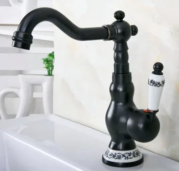 Black Oil Rubbed Bronze Ceramic Base Kitchen Wet Bar Bathroom Vessel Sink Faucet Single Hole Swivel Spout Mixer Tap anf658 automatic touchless sensor waterfall bathroom sink vessel faucet oil rubbed bronze with hole cover plate