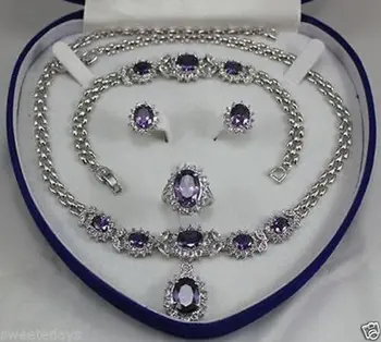 

Beautiful Women's Jewelry Amethyst Necklace Bracelet Ring Earring Set^^^18K GP style Fine jewe Noble Natural jade