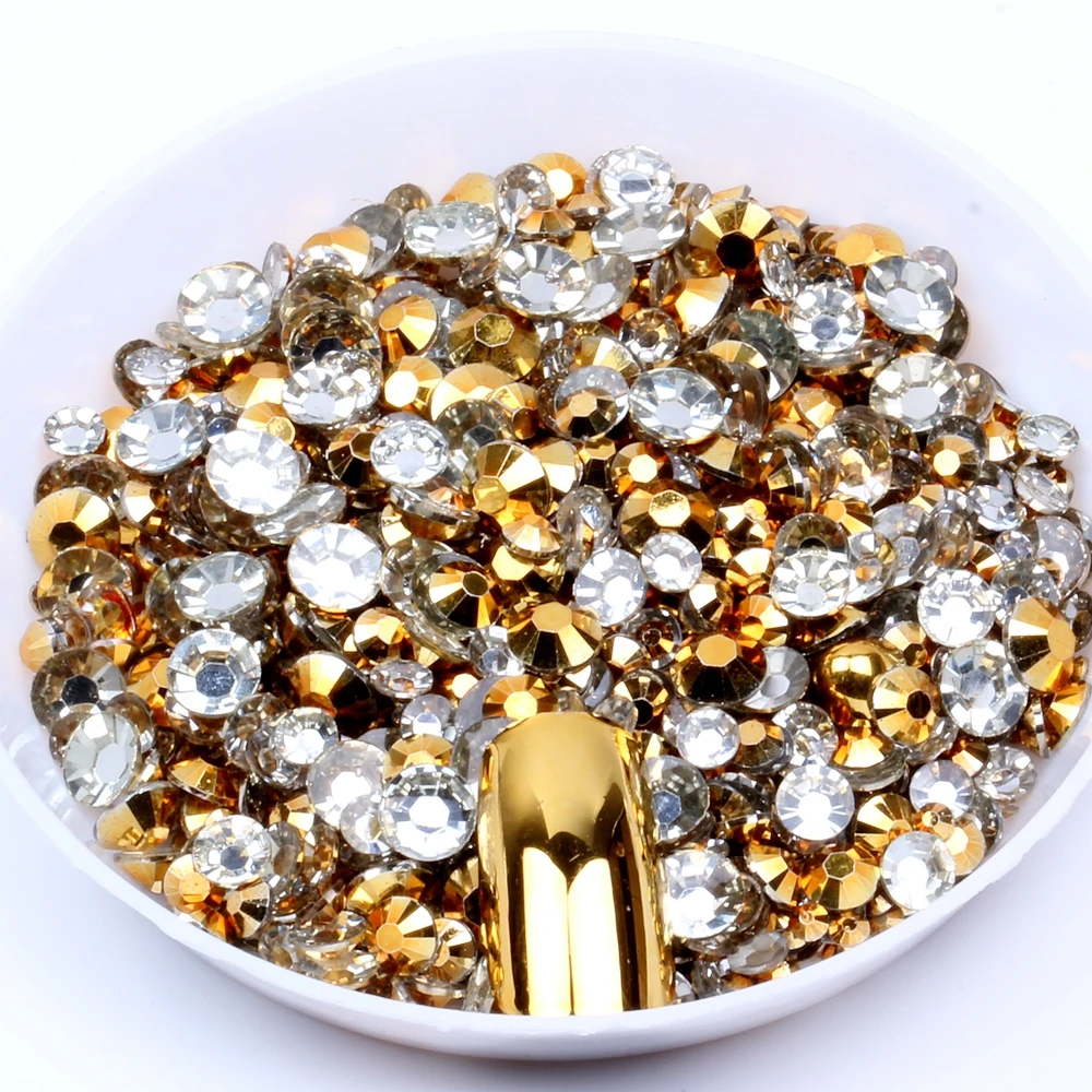 

1000pcs 2-5mm And Mixed Sizes Gold Resin Rhinestones Non Hotfix Glitter For Nails Art Backpack DIY Design Decorations