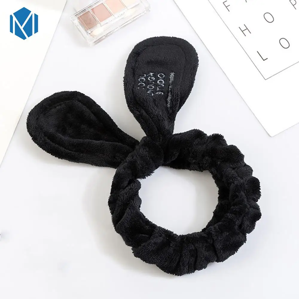 FDA003-Black Мягкий бант для мытья женские хлопковые бархатные ободки с бантами-узлом эластичные резинки для волос для женщин мытье лица маска аксессуары для волос в виде тюрбана - Цвет: FDA003-Black
