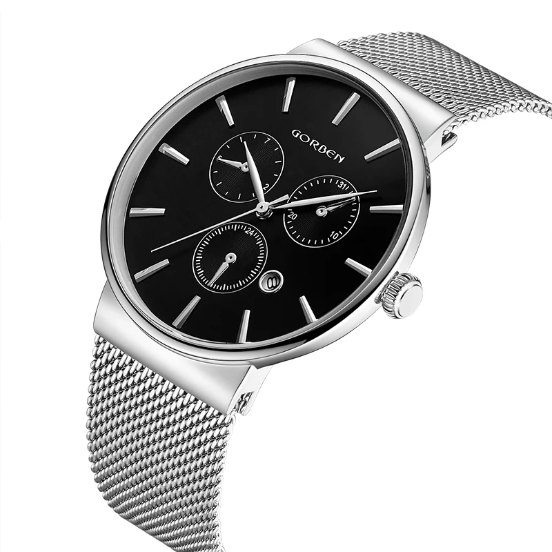 Classy Mens Wristwatches Stainless Steel Mesh Band Watch Men Ultra Thin