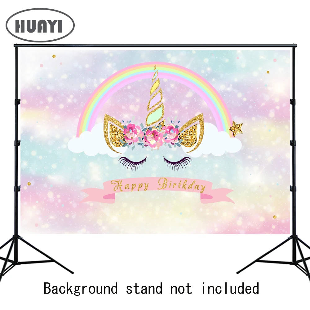 

HUAYI Unicorn theme Backdrop Birthday Party Banner Table Dessert Decor Children Kids Baby Shower Photo Booth Background W-678