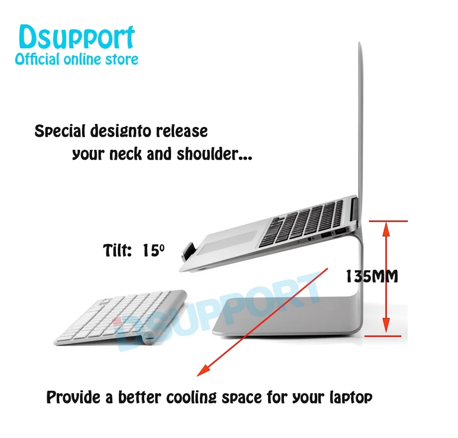 Dsupport AP-2 Алюминий 360 градусов вращающийся регулируемый угол подставки для ноутбука 15 градусов для дома/Office11-17 дюймов ноутбук
