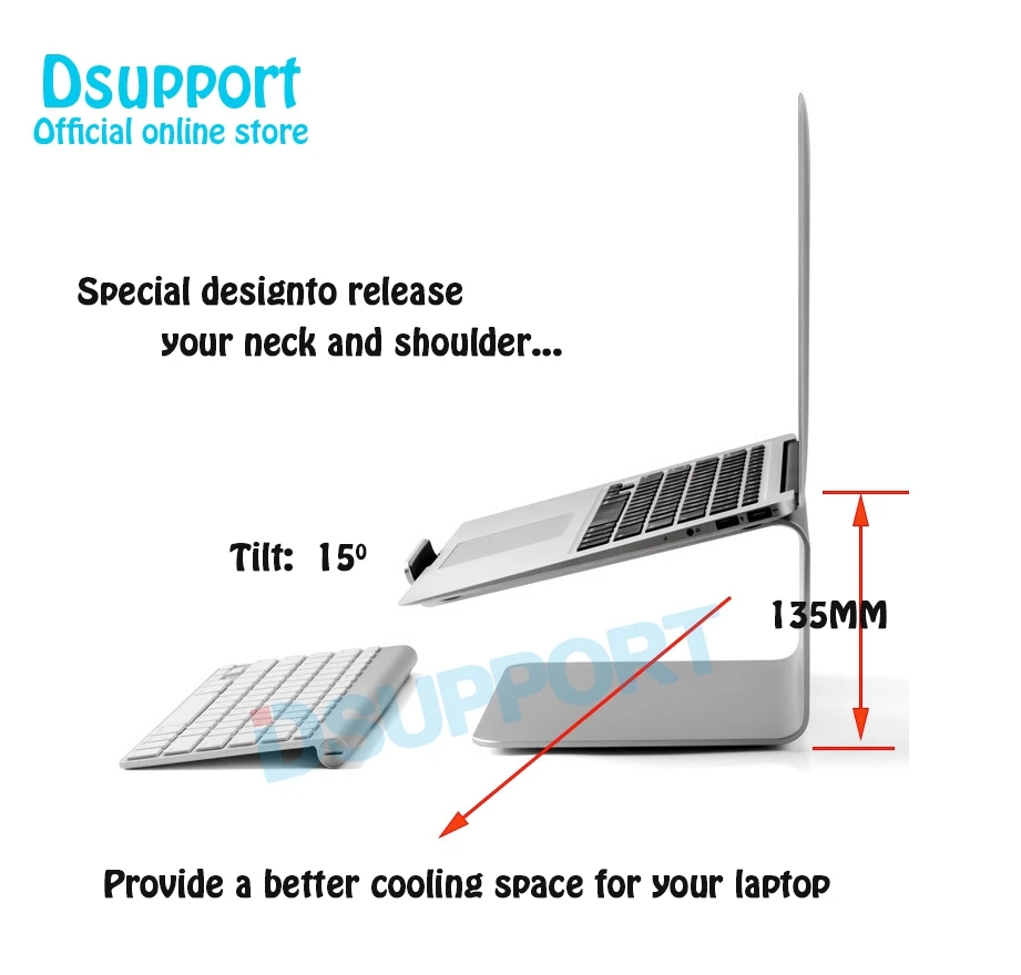 Dsupport-360 도 회전 조절 노트북 스탠드 각도 15 도 홈/인치 랩톱 스탠드, 알루미늄 도 회전 조절 가능, 15 도 회전, 노트북 스탠드