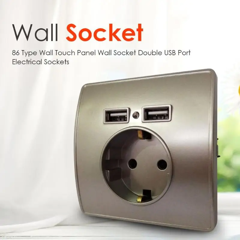 

Wall Socket 220-250V Wall Touch Switch Panel 86 Type Smart Double USB Port Electrical Outlet Socket