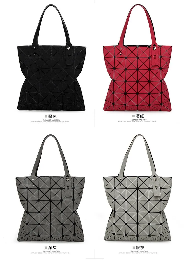 Deformable Women Handbag Geometry Quilted Plaid Mosaic Sequins Mirror Shoulder Tote Bag BaoBao Lattice Laser Foldable PU Bag (17)