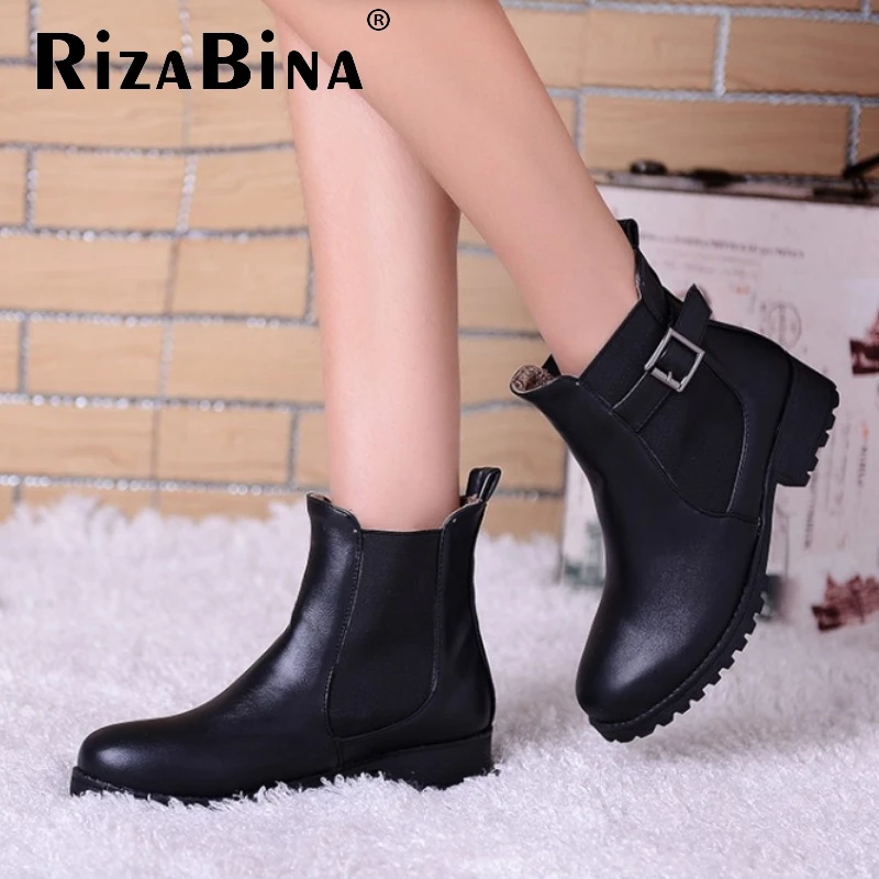

women flat half short ankle boots winter martin snow boot leisure buckle new footwear warm botas shoes P19902 size 34-43