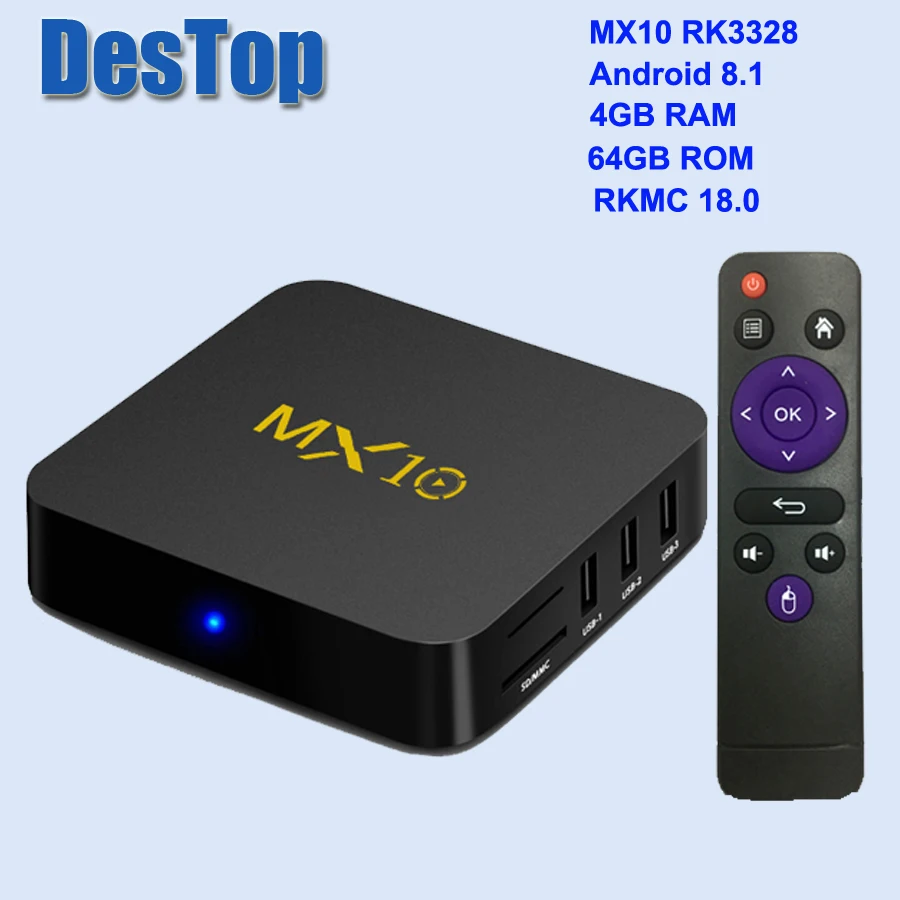 

Android 8.1 TV Box MX10 4GB/64GB/32GB RK3328 Quad-Core 2.4G WiFi 100M LAN VP9 H.265 HDR10 4K USB 3.0 Smart Media Player