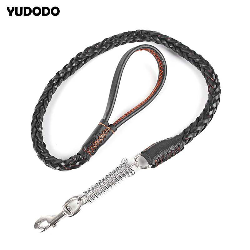 120cm Black Braidded Dog Leash Genuine Leather Padded Strong Pet Leads