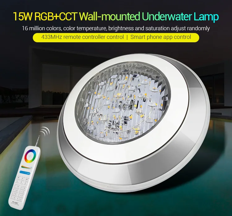 [Seven Neon] 12В/DC12-24V настенный IP68 Подводный 15 Вт RGB + CCT LED с регулируемой яркостью 1100лм