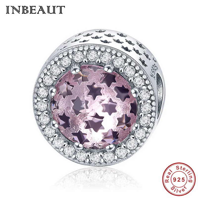

INBEAUT 100% Real 925 Sterling Silver Pink Cubic Zirconia 5 Star Glass Beads fit Pandora Charm Bracelet Women S925 DIY Jewelry