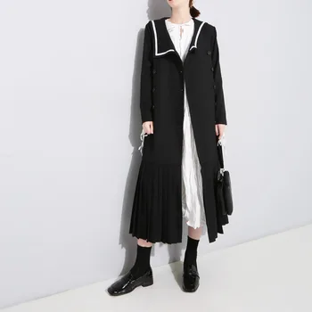 

Woman Trenchcoat New Spring Fashion Navy Collar Flshtail Double Breasted Coats Ultra Long Female Windbreaker All-match