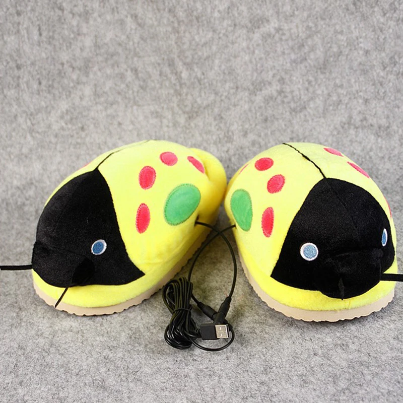 

New 2018 USB Heating Women Winter Warm Ladybug Slippers Warmer Footwear Shoes For Women