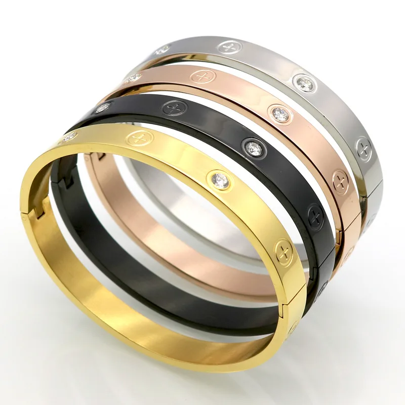 

Trendy Women Bangle Bracelet Luxury Brand Designer Bracelets for Women Rose Gold bangle Cubic Zirconia Stainless Steel Jewelry