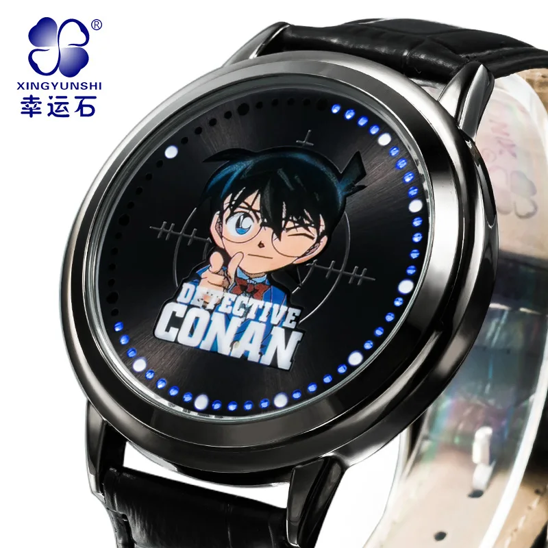 

Detective Conan watch mew BRAND Xingyunshi watch men Leather digital watch sports wristwatch LED Military Wrist Watches Relogio