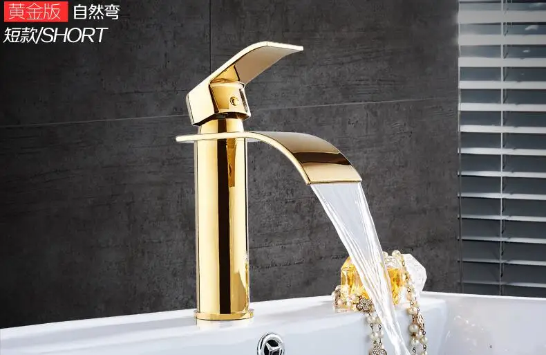 Кран для раковины золотой и белый водопад кран латунный кран для ванной комнаты кран для раковины Смеситель кран горячей и холодной раковины кран