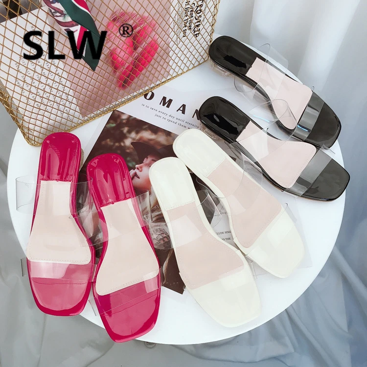 

Woman Shoes Luxury Square Toe Slides Med Ladies Flip Flops Women's Slippers 2019 Designer Sliders Flip-flops New Crystal Basic