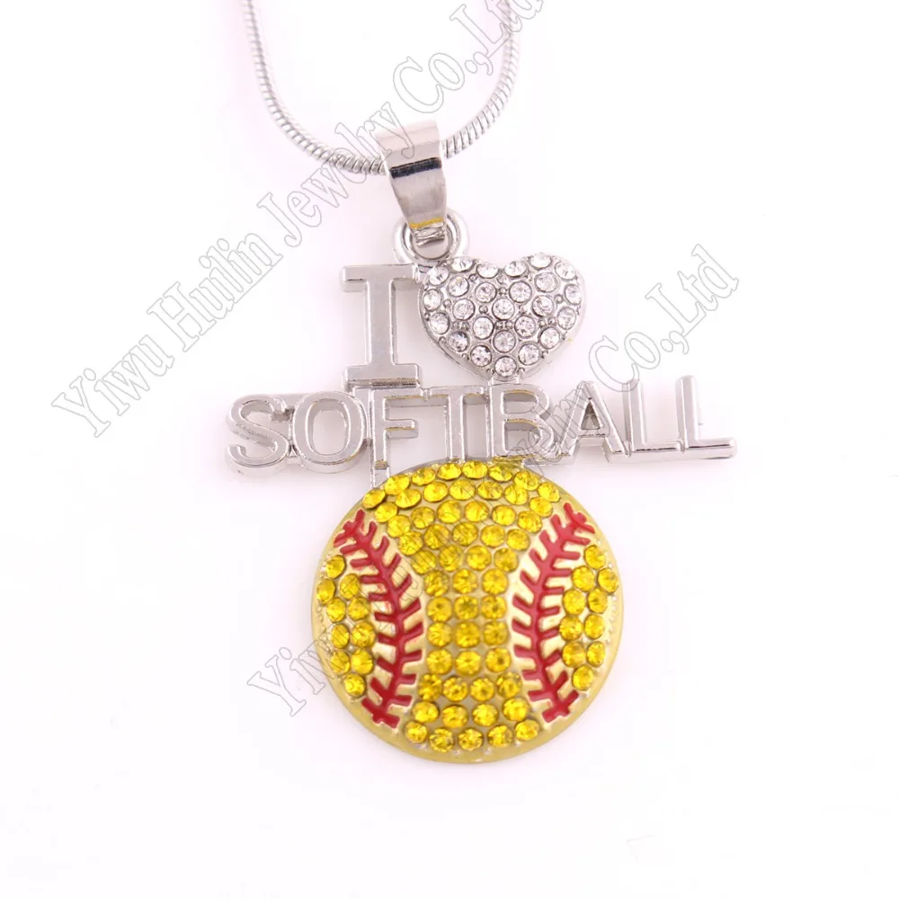 I LOVE SOFTBALL pendant necklace snake chainchain heart necklace