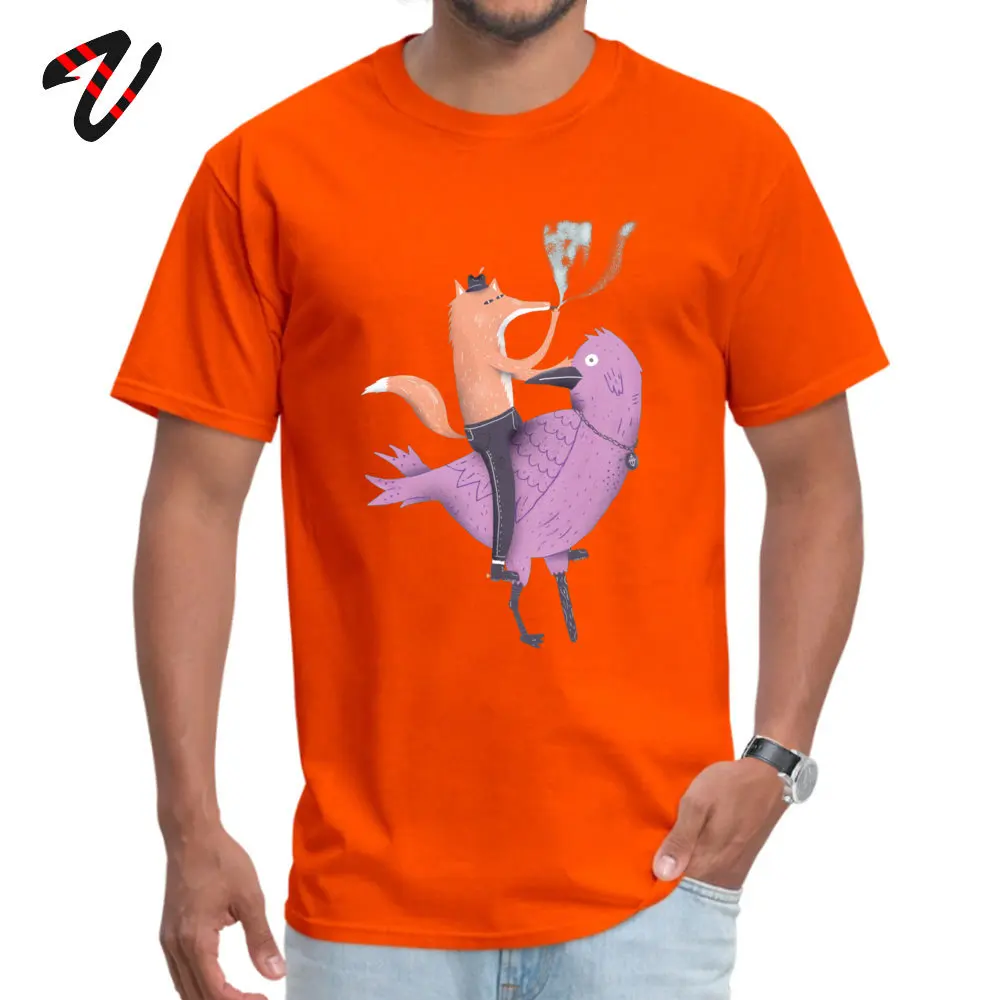 Design 100% Cotton Fabric Men Short Sleeve Tops & Tees Custom Labor Day T-Shirt Europe T Shirts Rife Round Neck The fox and the bird 16911 orange