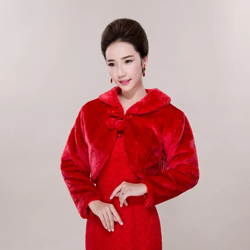 

Special Design 2019 Warm Red FurCoat Wedding Lace Bridal Boleros Wedding Coat Wedding Bolero Free Shipping