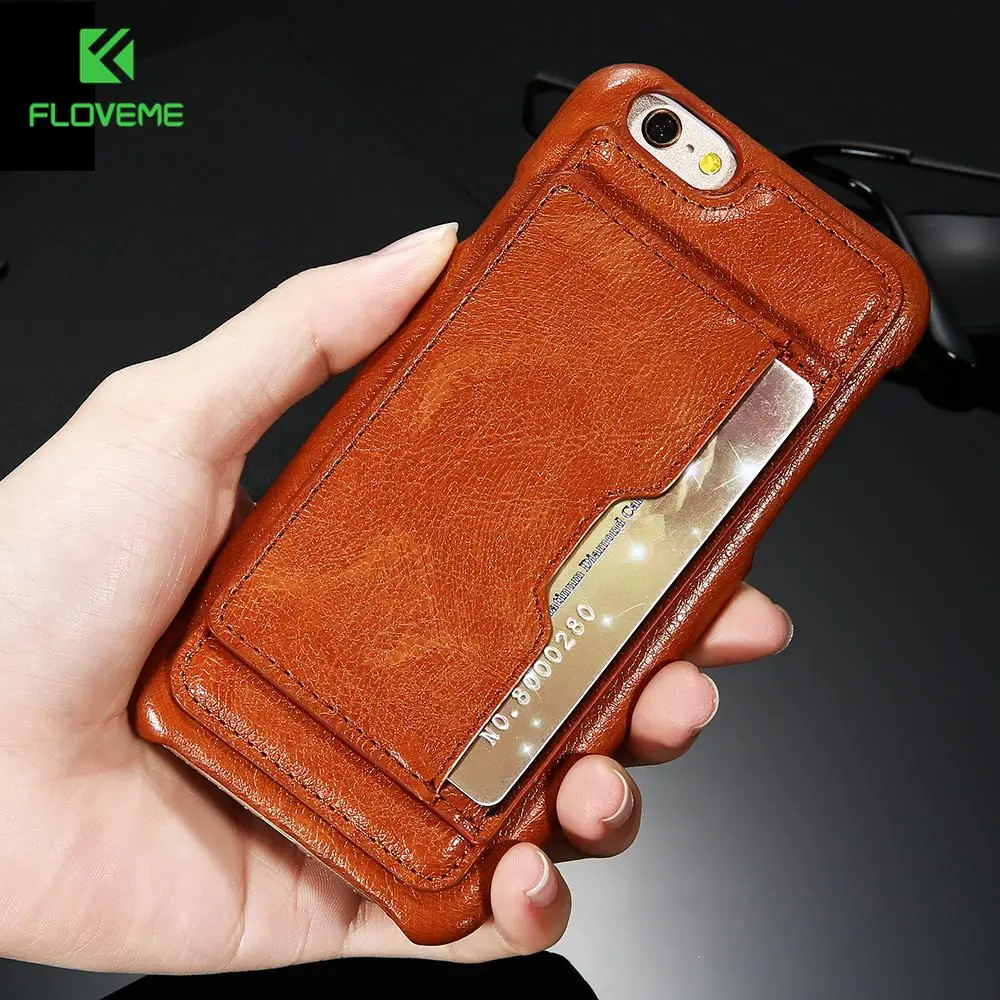 FLOVEME Vintage Leather Case For iPhone 6 6s Plus Case Card Slot Stand Holder Retro Phone