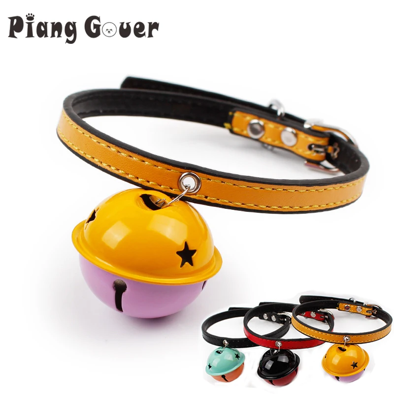 Pet Supplies Double Color Cute Big Bell Cat Basic Collar Adjustable Dog
