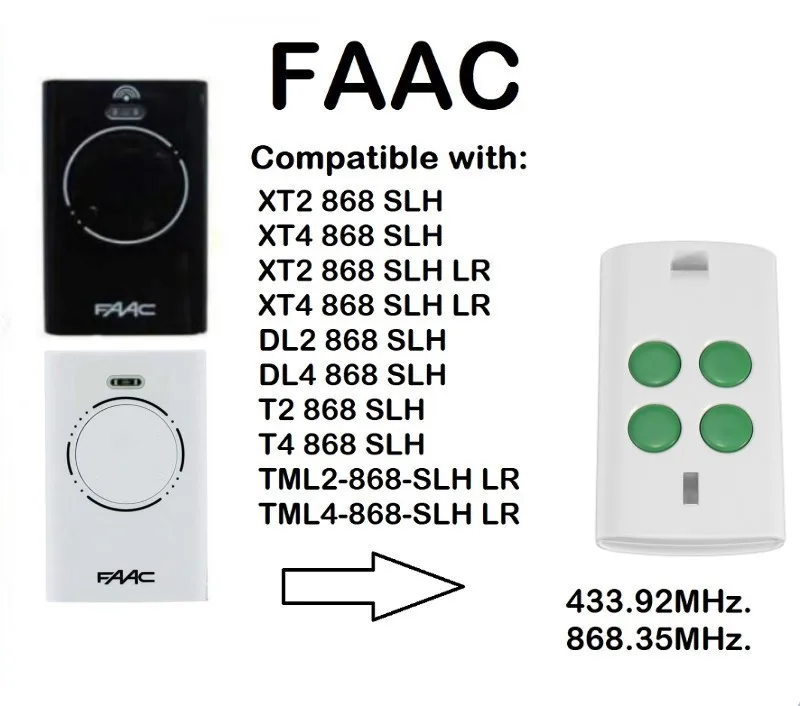 

FOR FAAC XT2 XT4 868SLH garage door transmitter remote clone
