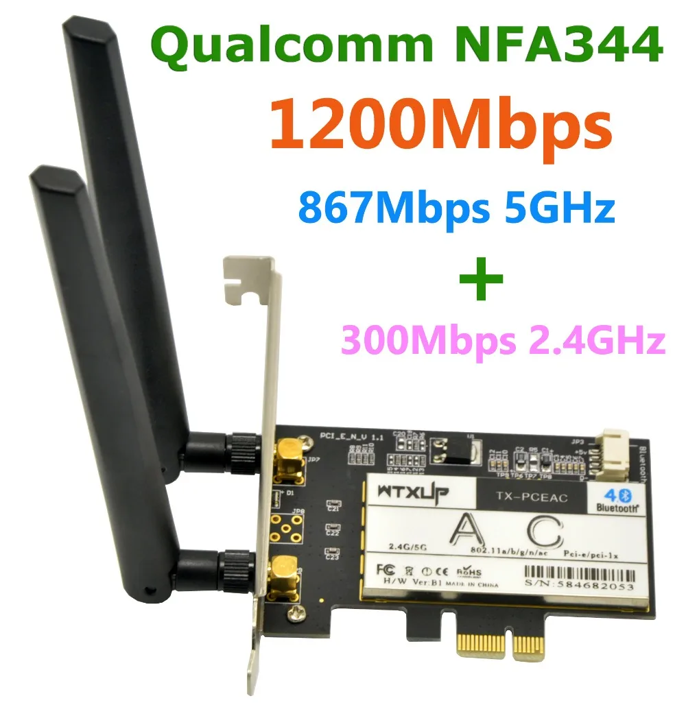 Qualcomm atheros nfa344 802 11ac 1200mbps pci express desktop wifi