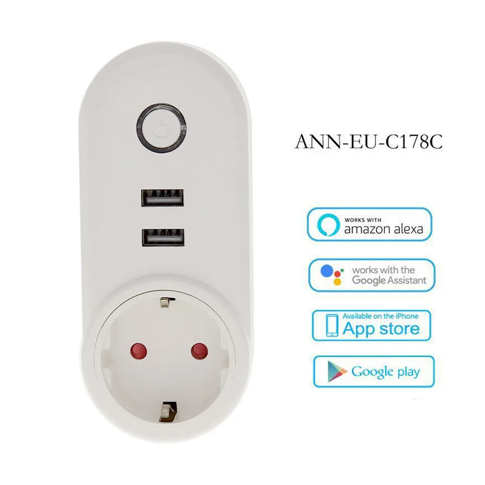

WIFI Smart Plug With Dual USB Ports Timing Socket Wireless Outlet Voice Control Work with Alexa Google home EU Plug