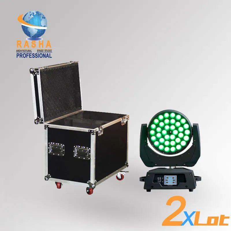

2X LOT Rasha High Quality 36pcs*15W 5in1 RGBAW Zoom LED Moving Head Wash Light With Touch Screen 2in1 Road Case 90-240V