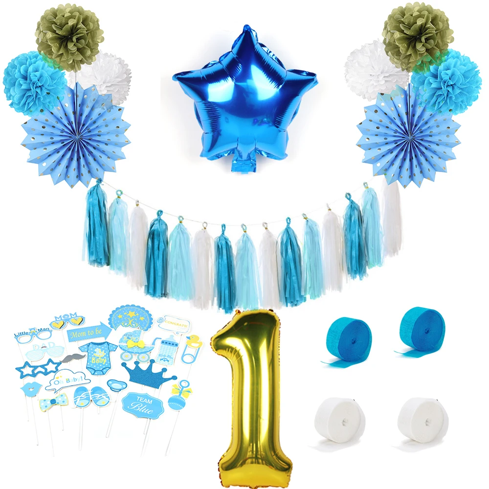 

Pack Of 18pcs 1st Birthday First Birthday Party Decoration For Baby Kids With Foil Balloon Photo Booth Props Tassel Garlands
