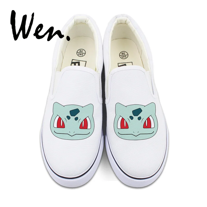 

Wen Low Ankle Lazy Shoes Women Vulcanize Shoes Pokemon Bulbasaur Anime Design Slip-on Canvas Sneakers Platform Plimsolls