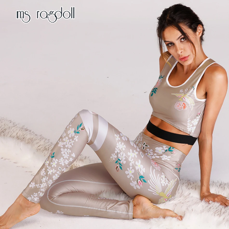 

Ms Ragdoll 2019 Hot Women Yoga Set Floral Print Fitness Sportswear Workout Tracksuit Leggings Female Suits Sexy Leggin Slim Gym