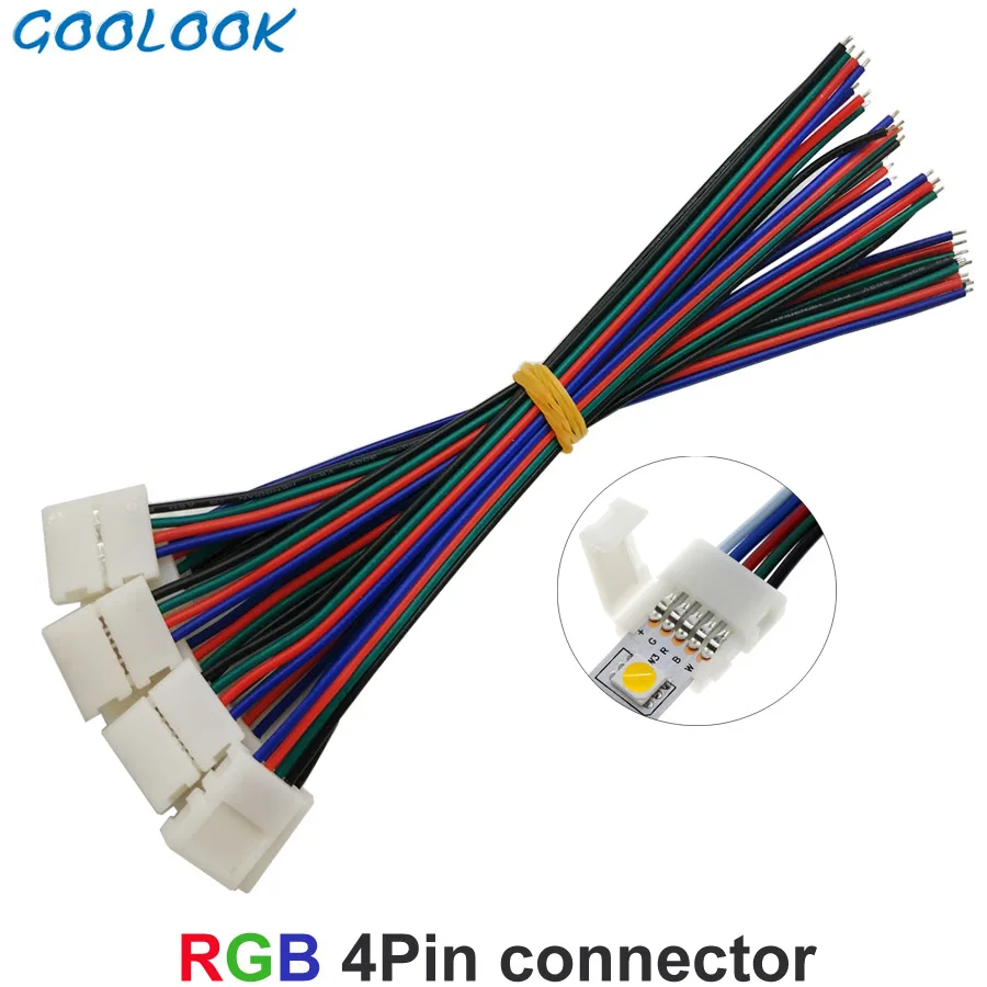 

10x 4pin 10MM RGB Led Connector Wire Female Connector Cable For 5050 SMD RGB Led Strip Light Connector