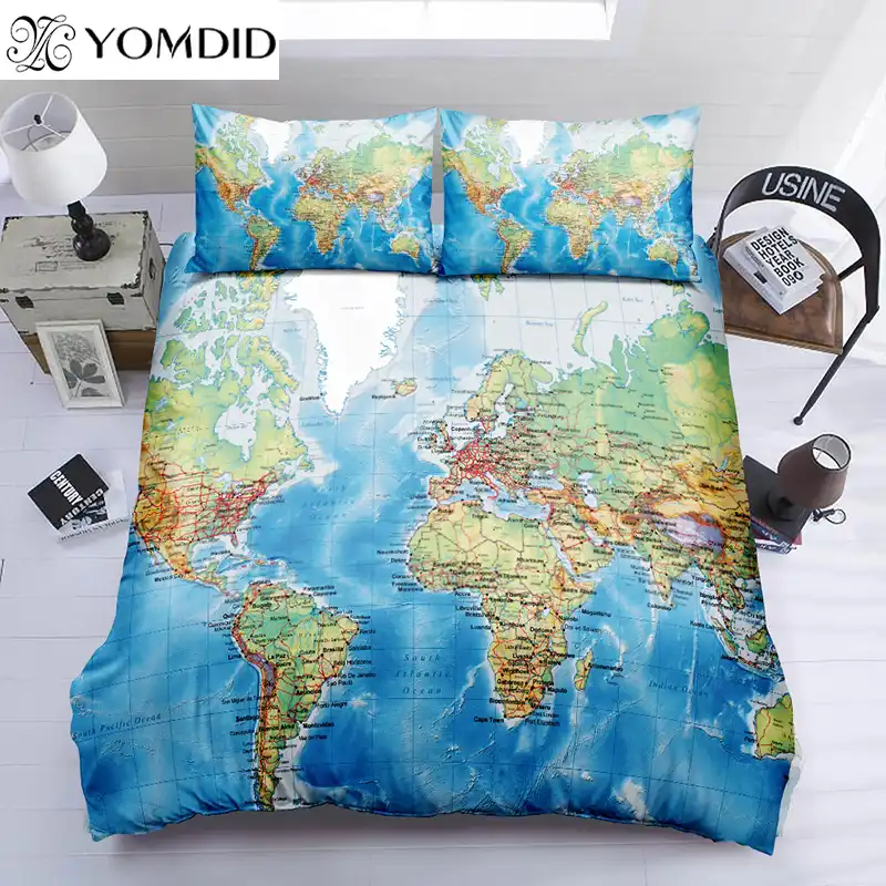 World Map Duvet Cover Sets Map Geography Pattern Printing Bedding
