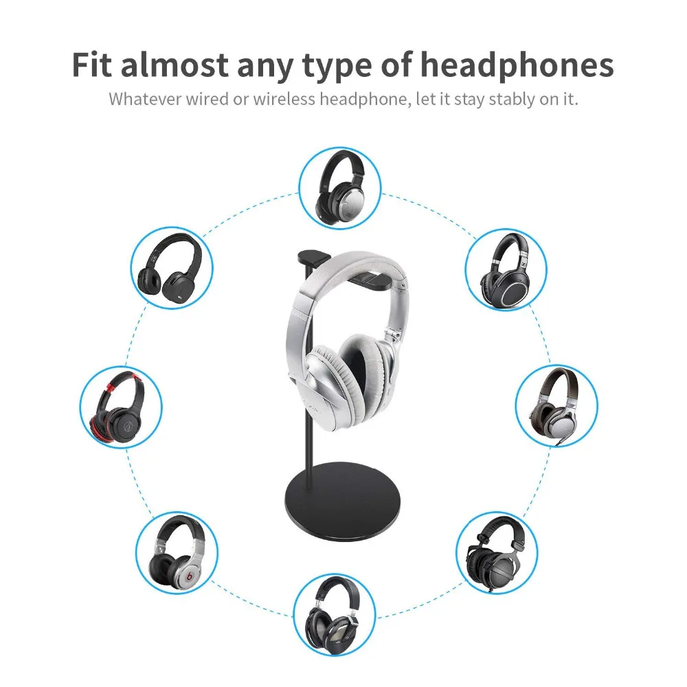 Headphone Stand Headset Holder New bee Universal Aluminum Alloy Headset Stand Hanger for All Headphone Sizes Black 