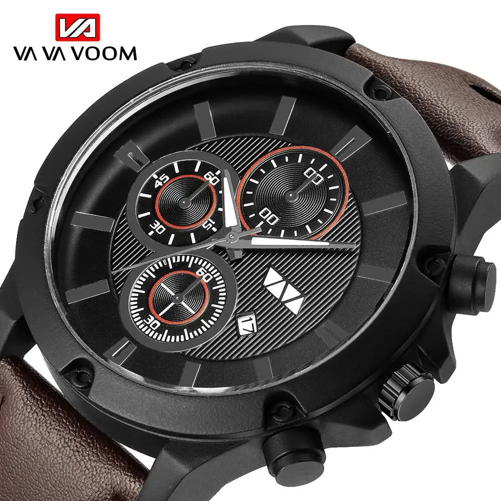 

Men's sports quartz watch big round breathable belt watch man men watches
