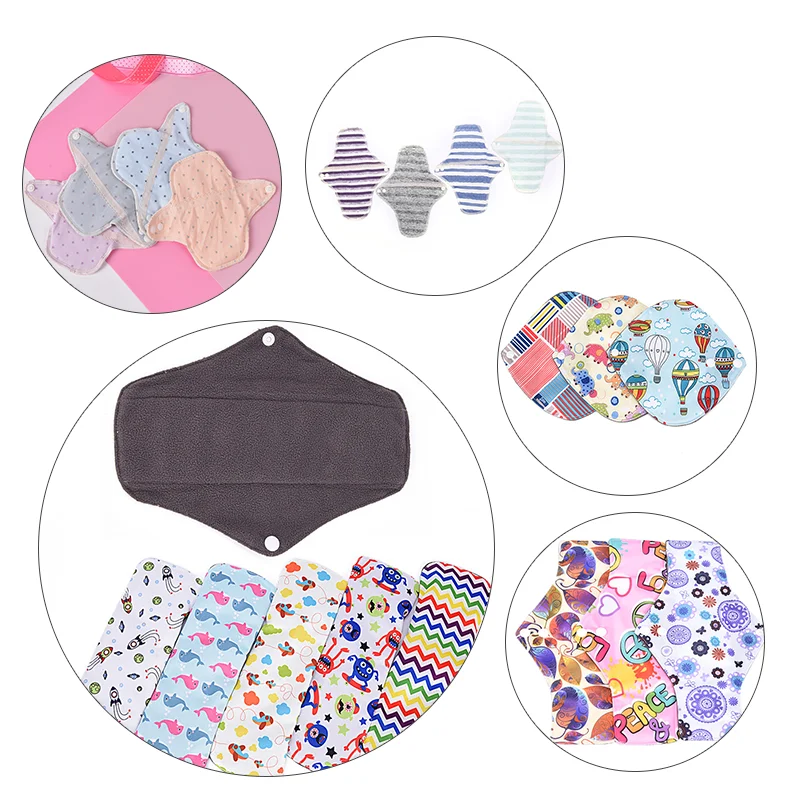 

2019 New 5 Styles Panty Liner Cloth Menstrual Pad,Bamboo Charcoal,Mama Cloth Menstrual Sanitary Reusable Washable Random Color